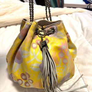 Vintage Chanel Authentic Spring Floral Print Bucket Bag Silk